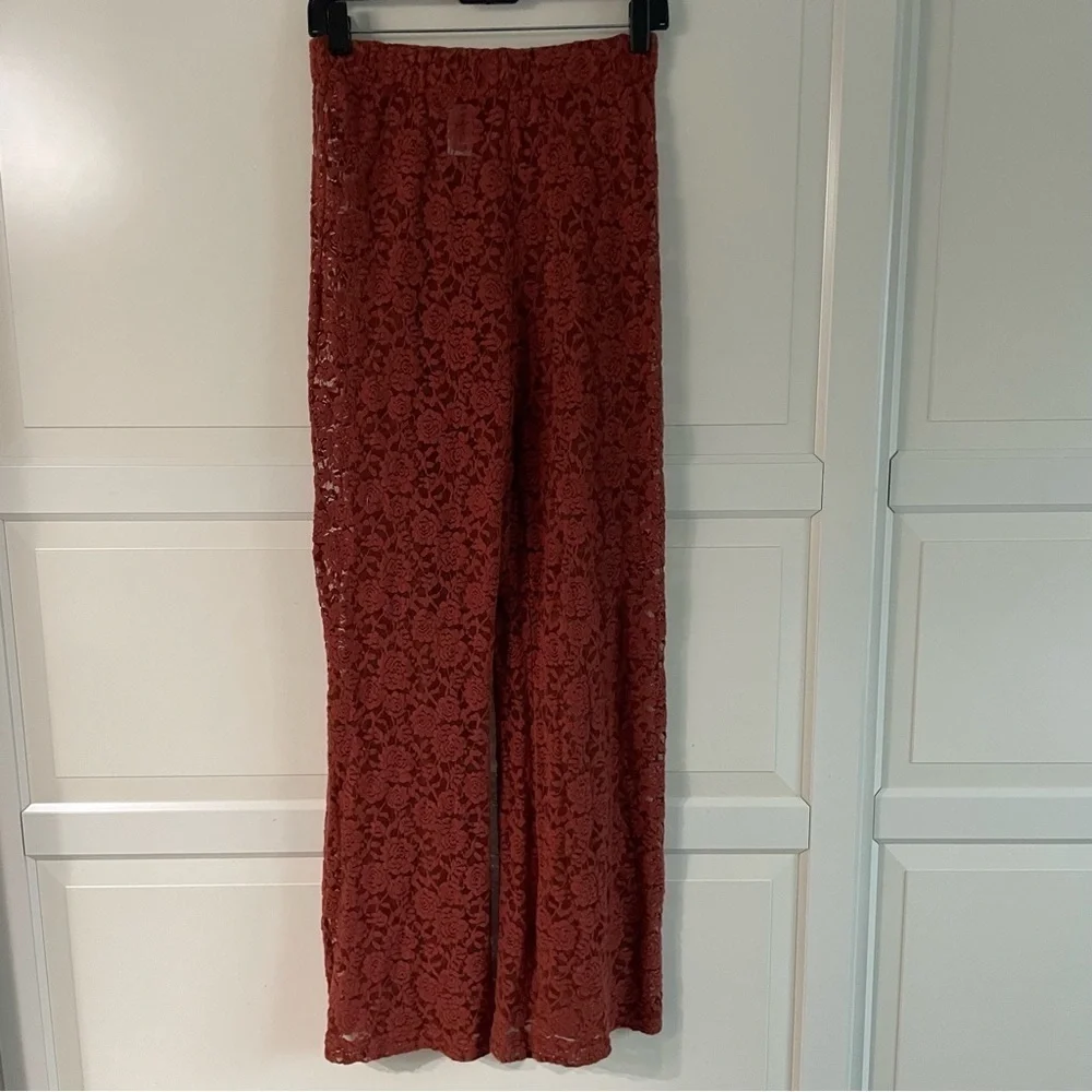 New! Open Edit lace wide leg rust color palazzo pants nwot  30636_2